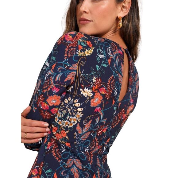 I.Madeline Garden Splendor Navy Blue Flora | Long Sleeve Midi Dress Sz: Small - Picture 11 of 16